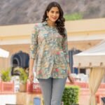 Blue Floral Printed Rayon Top