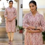 Pink Floral Printed Rayon Straight Kurti