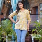 Mustard Foil Printed Rayon Top