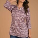 Pine Purple Printed Pure Cotton Straight Top
