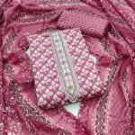 Pink Floral Printed With Embroidered Pure Cotton Dress Material