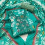 Rama Blue Floral Printed With Sequins Embroidered Pure Cotton Dress Material