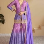 Purple & Lavender Bandhani Print With Sequins Embroidered Chinon Palazzo Suit