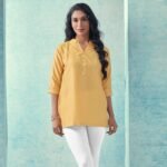 Yellow Solid Cotton Blend Top