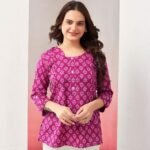 Pink Printed Pure Cotton A-Line Top