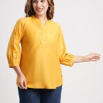 Mustard Solid Poly Chinon Straight Top
