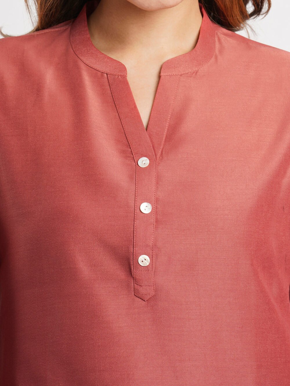 Red Solid Poly Chinon Straight Top - Image 3