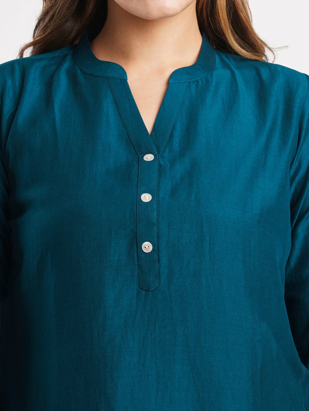 Teal Solid Poly Chinon Straight Top - Image 3