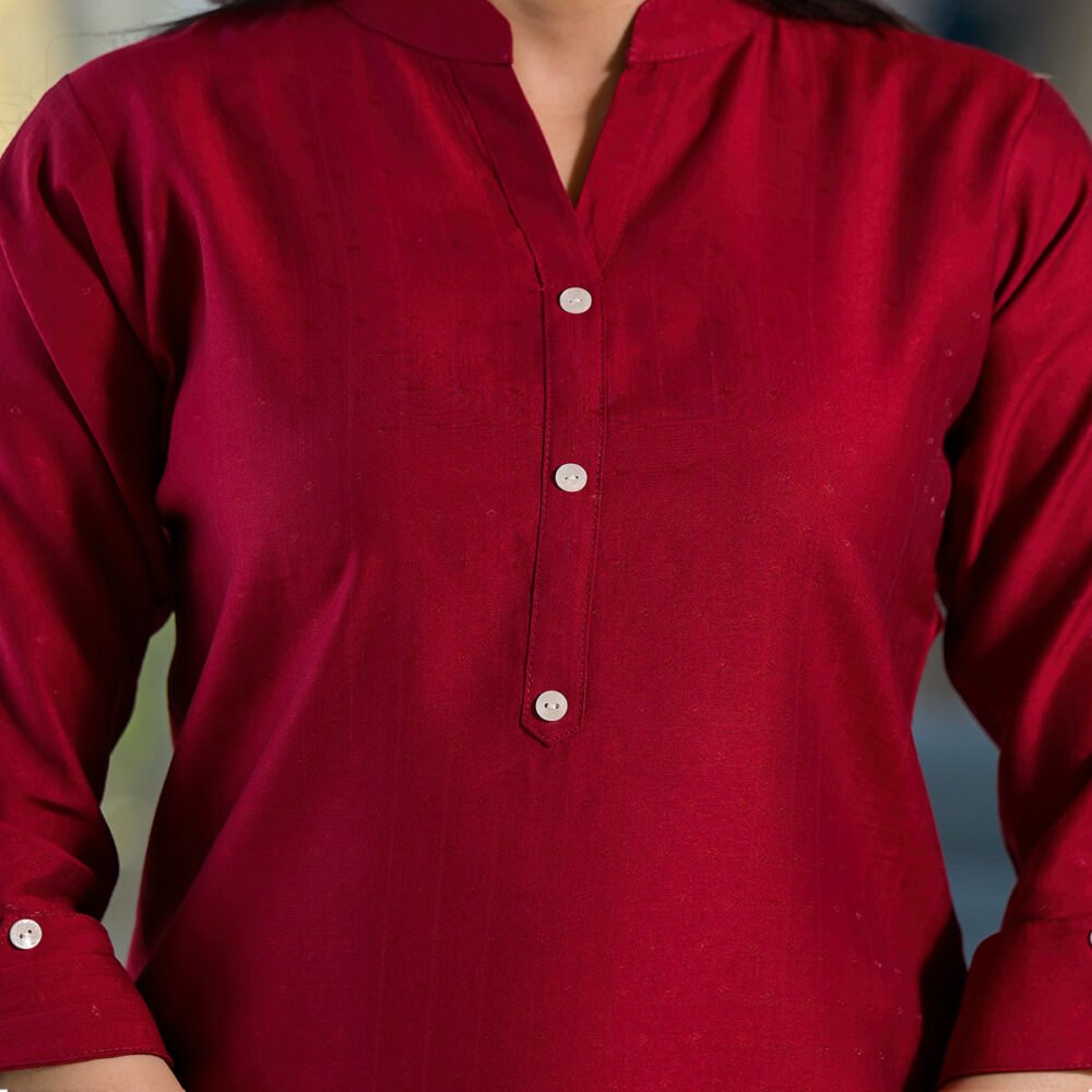 Maroon Solid Cotton Silk Straight Top - Image 3