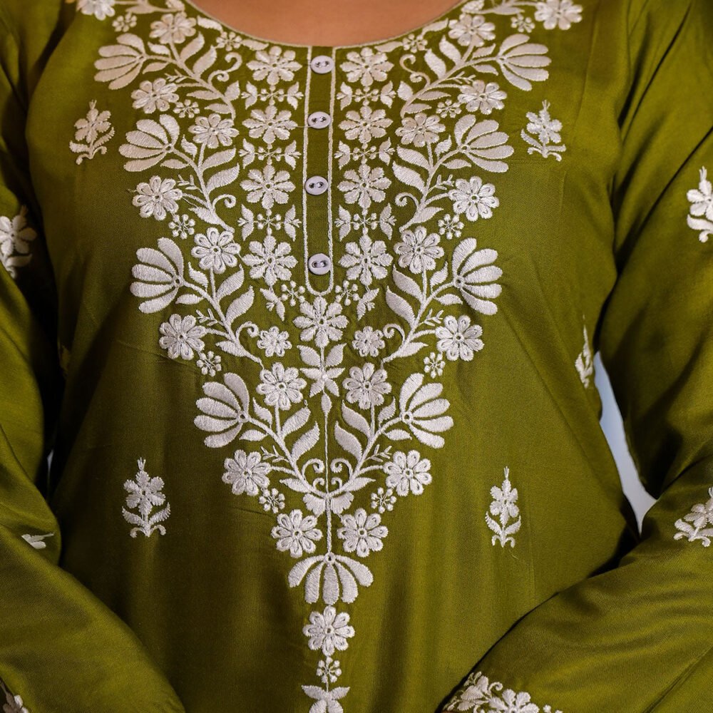 Green Embroidered Rayon Straight Top - Image 3