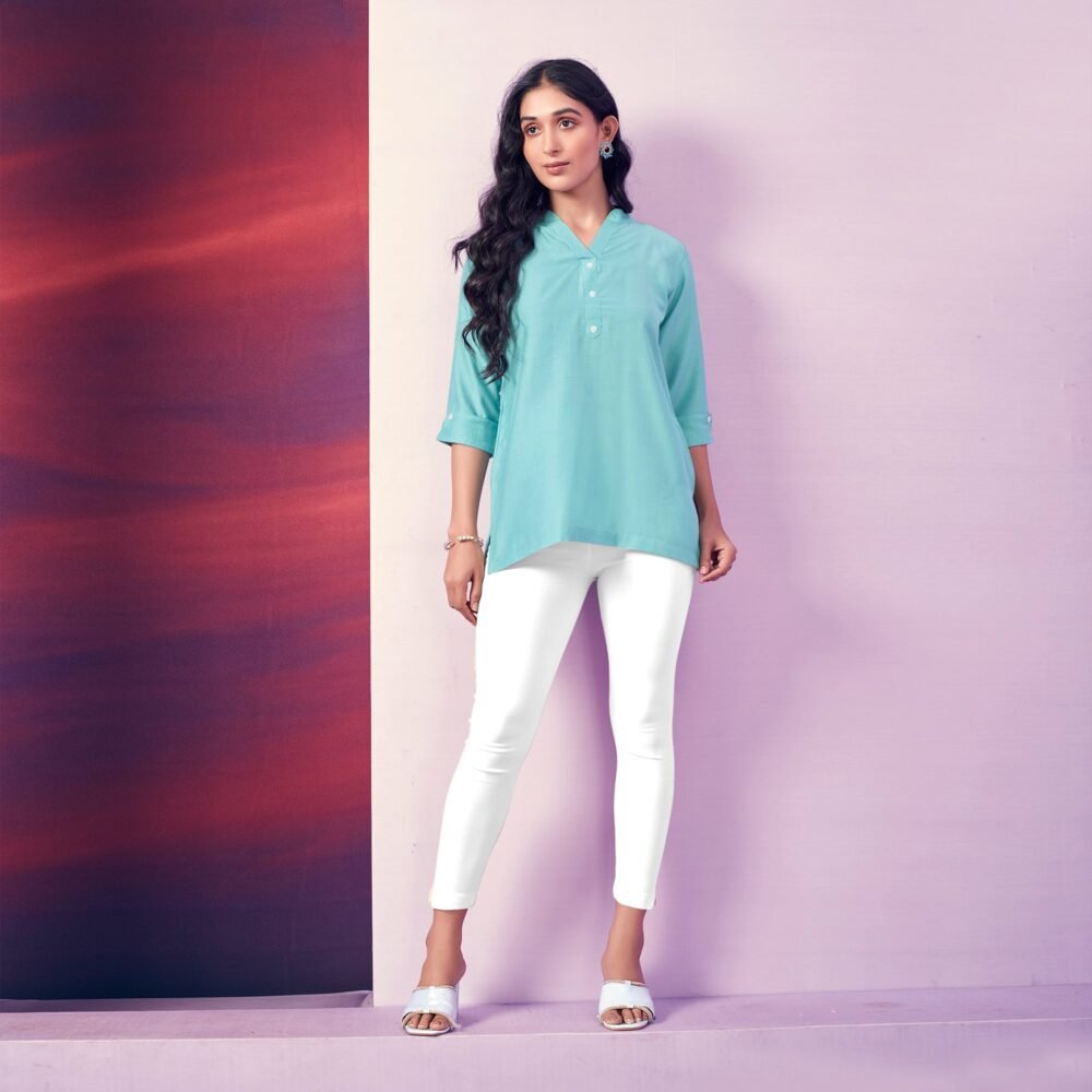 Blue Solid Cotton Blend Top - Image 7