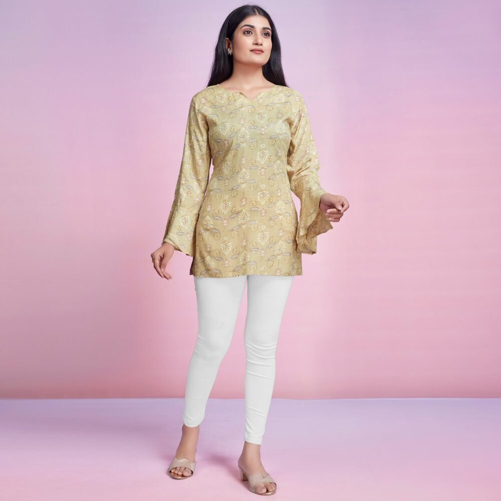 Chikoo Floral Foil Printed Chanderi Silk Top - Image 8