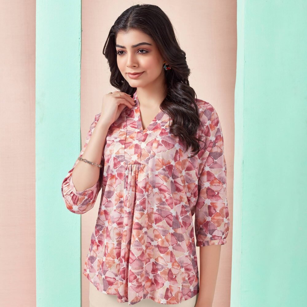 Peach Foil Printed Rayon A-Line Top - Image 3