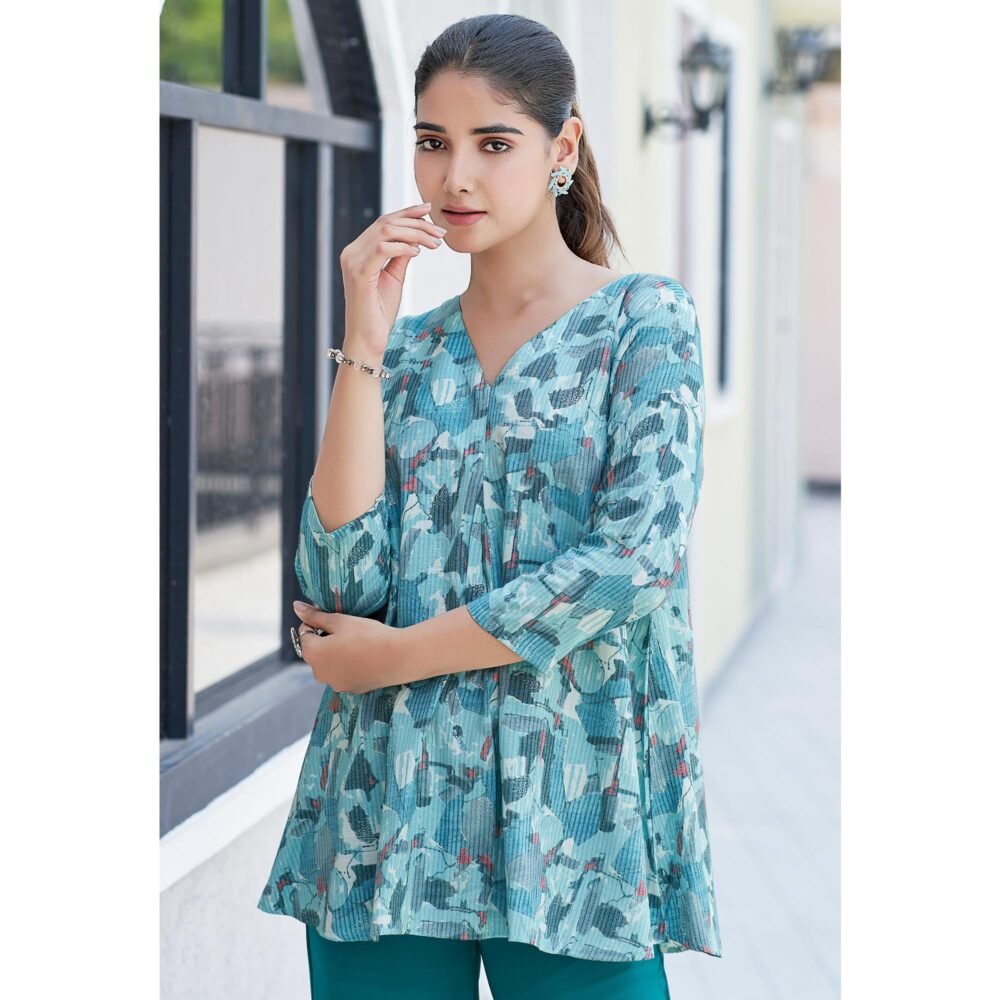 Light Blue Printed Rayon Top - Image 3