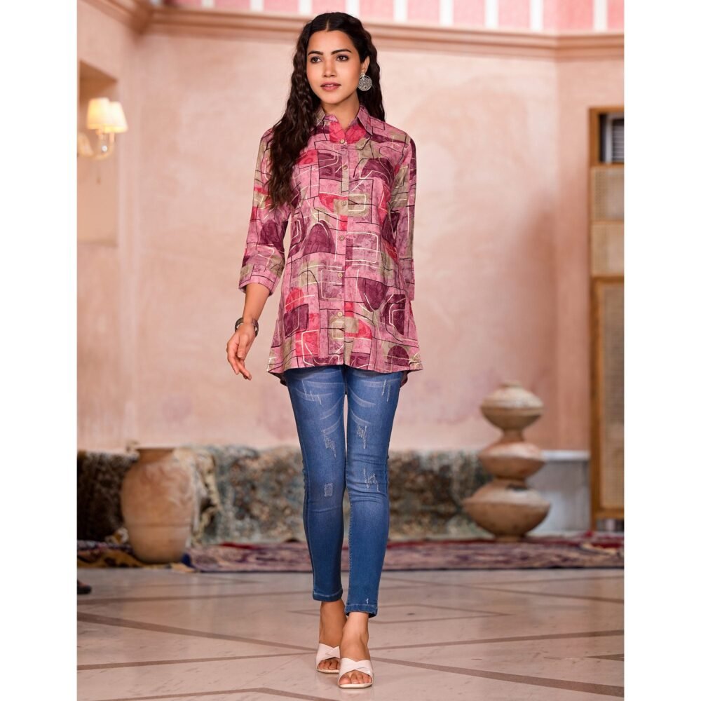 Purple Foil Printed Rayon Top - Image 3