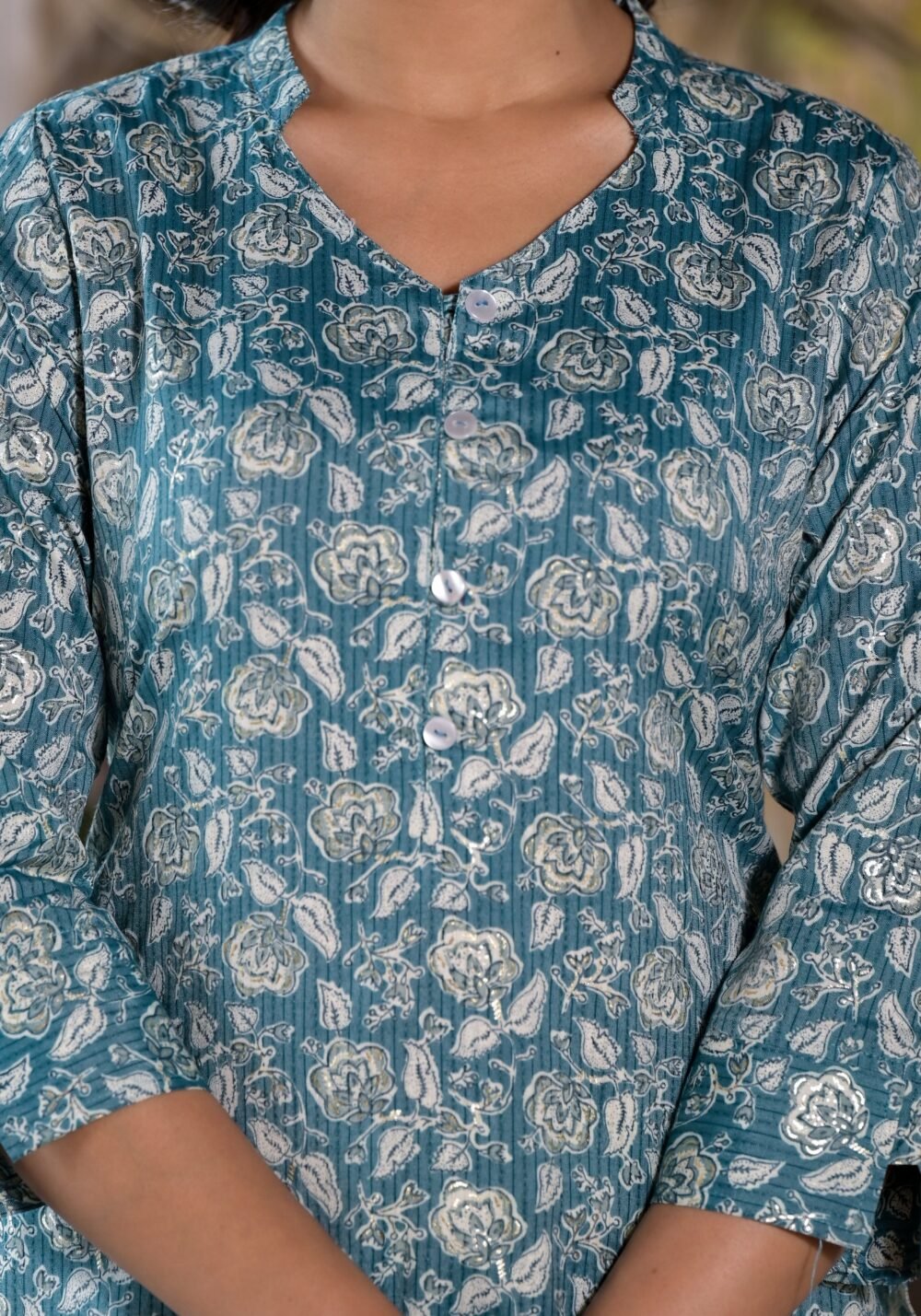 Pine Green Floral Printed Rayon Straight Kurti - Image 4