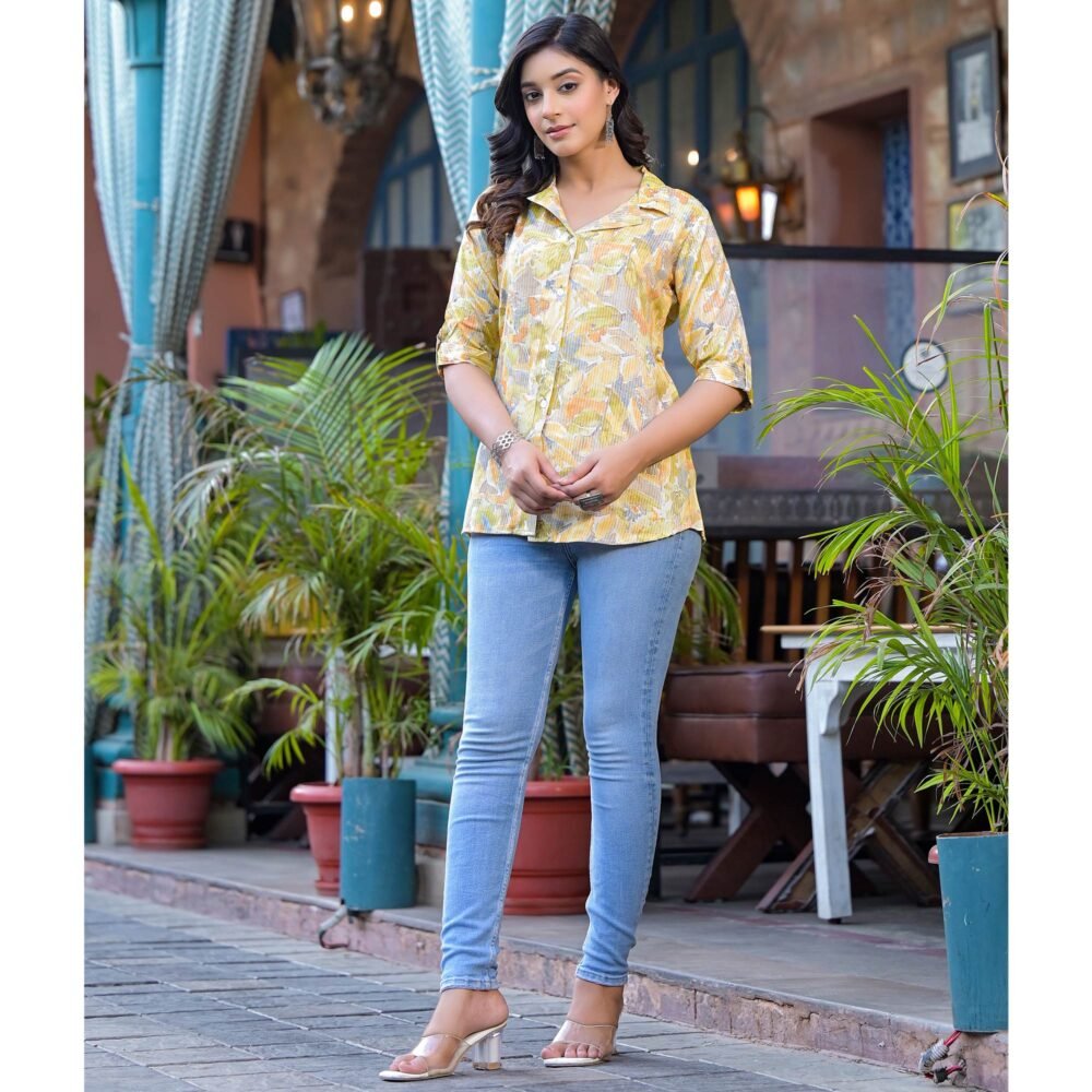 Mustard Foil Printed Rayon Top - Image 3