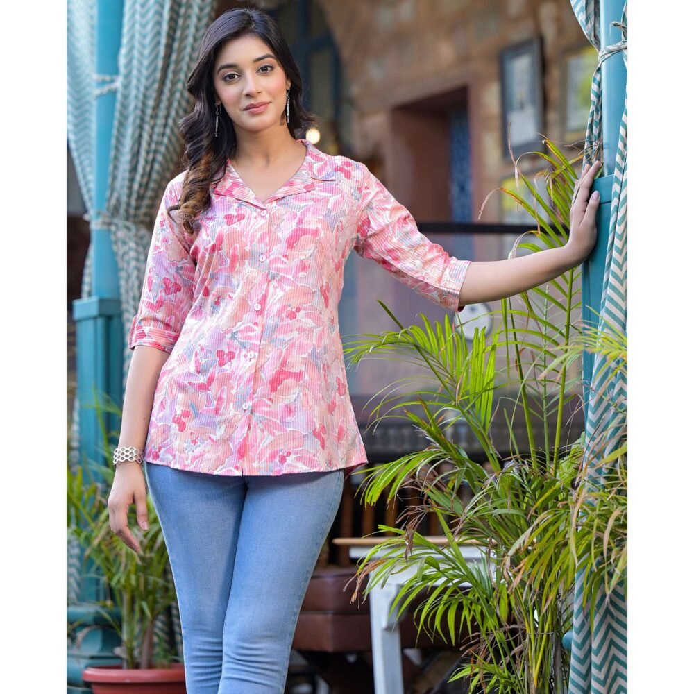 Pink Foil Printed Rayon Top - Image 3