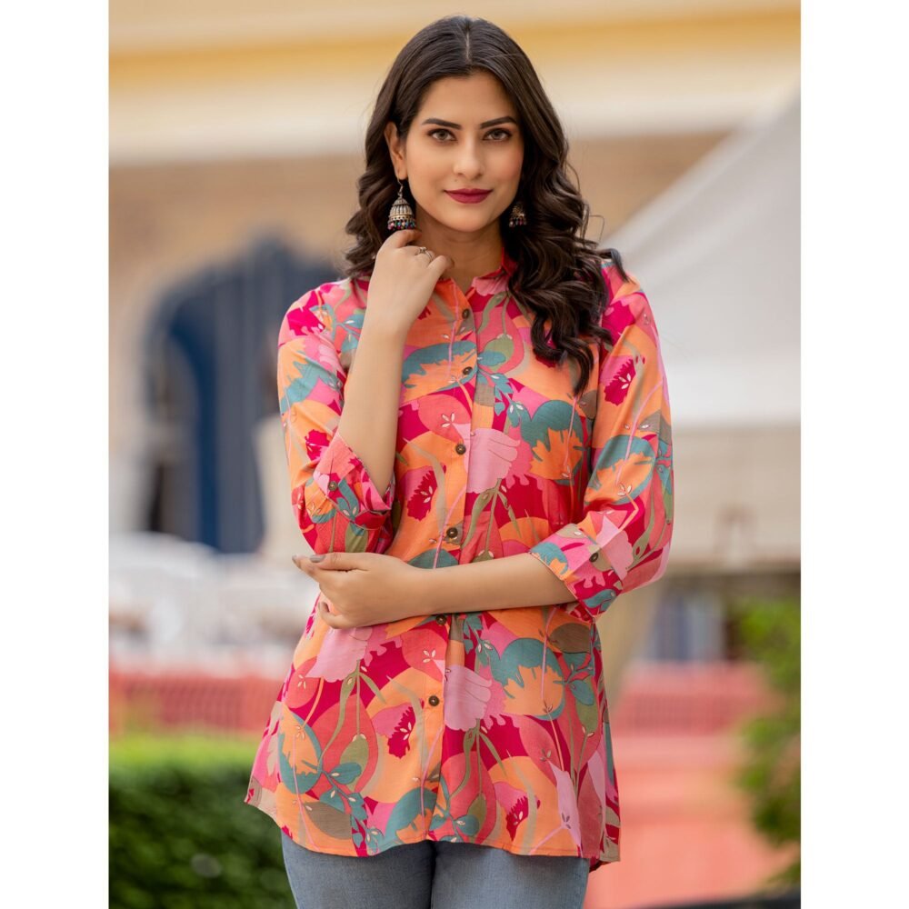 Peach Printed Rayon Top - Image 3