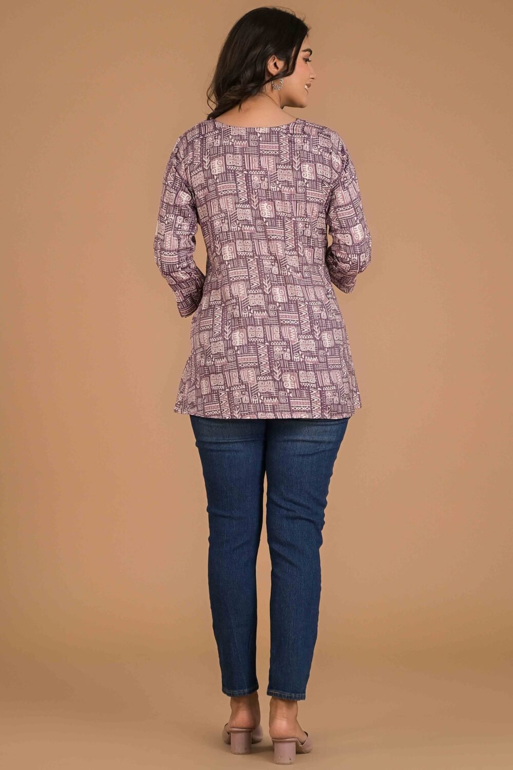 Pine Purple Printed Pure Cotton Straight Top - Image 4