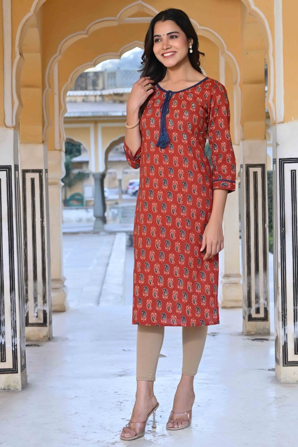 Turkey Red Paisley Printed Pure Cotton Straight Kurti - Image 3