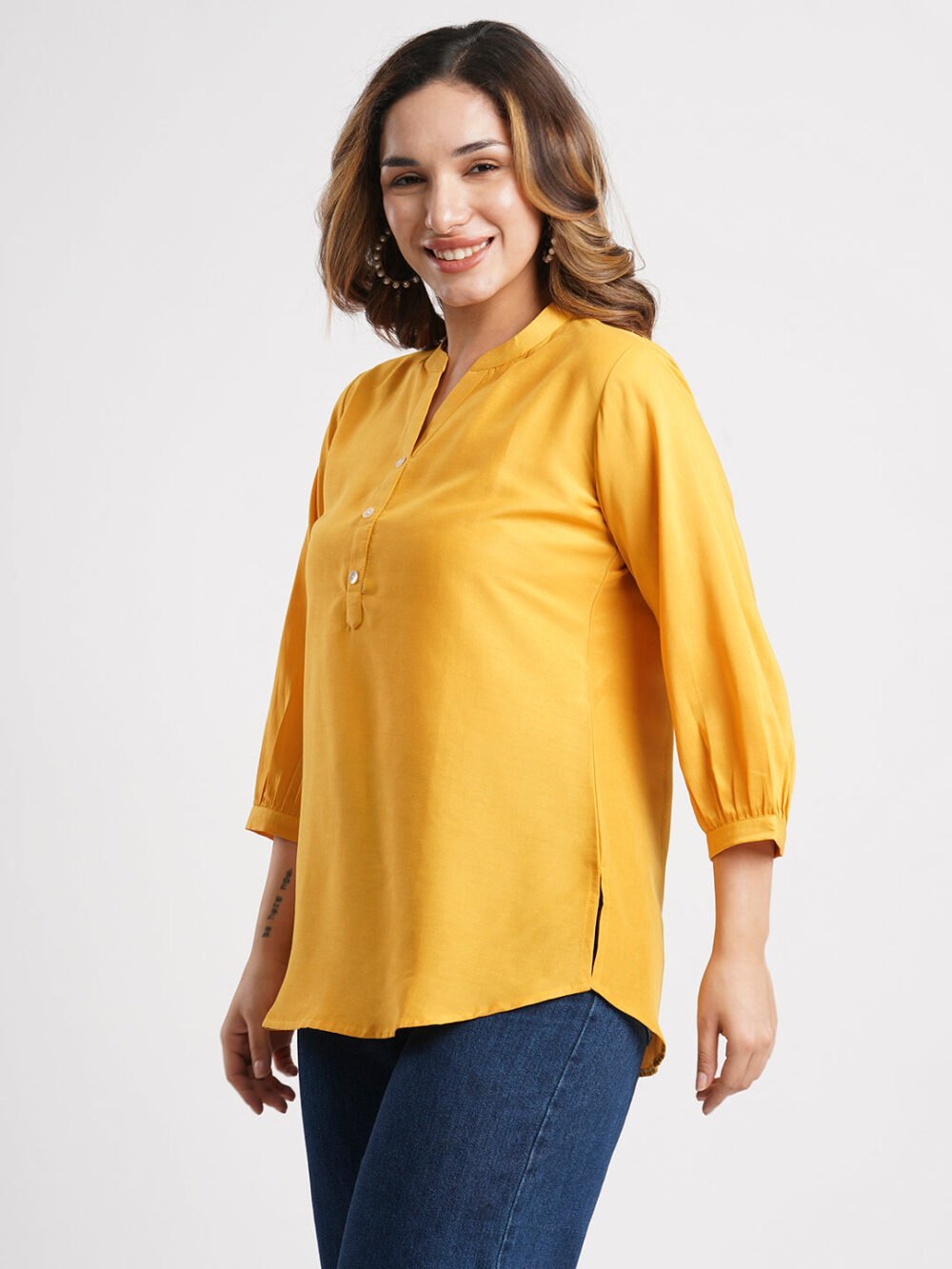 Mustard Solid Poly Chinon Straight Top - Image 4