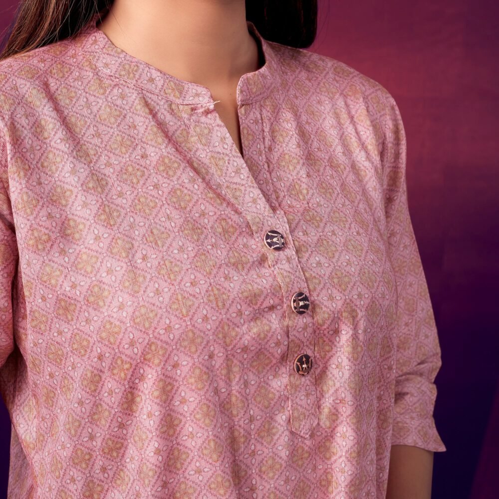 Rust Printed Rayon High-Low Top - Image 4