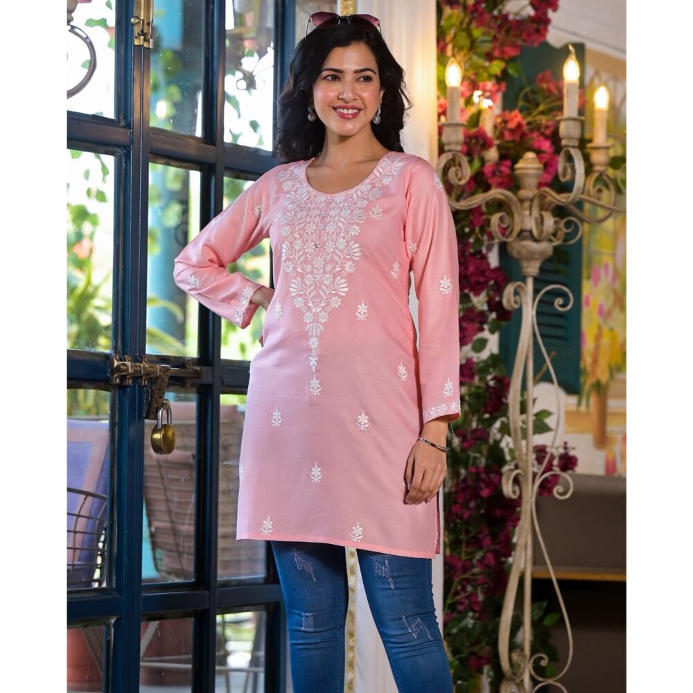 Peach Embroidered Rayon Straight Top - Image 4