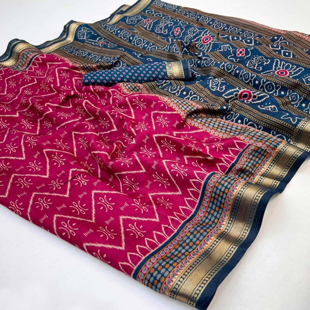 Comfortable Pink Mulmul Cotton Saree with Modern Zig Zag Design - Image 3