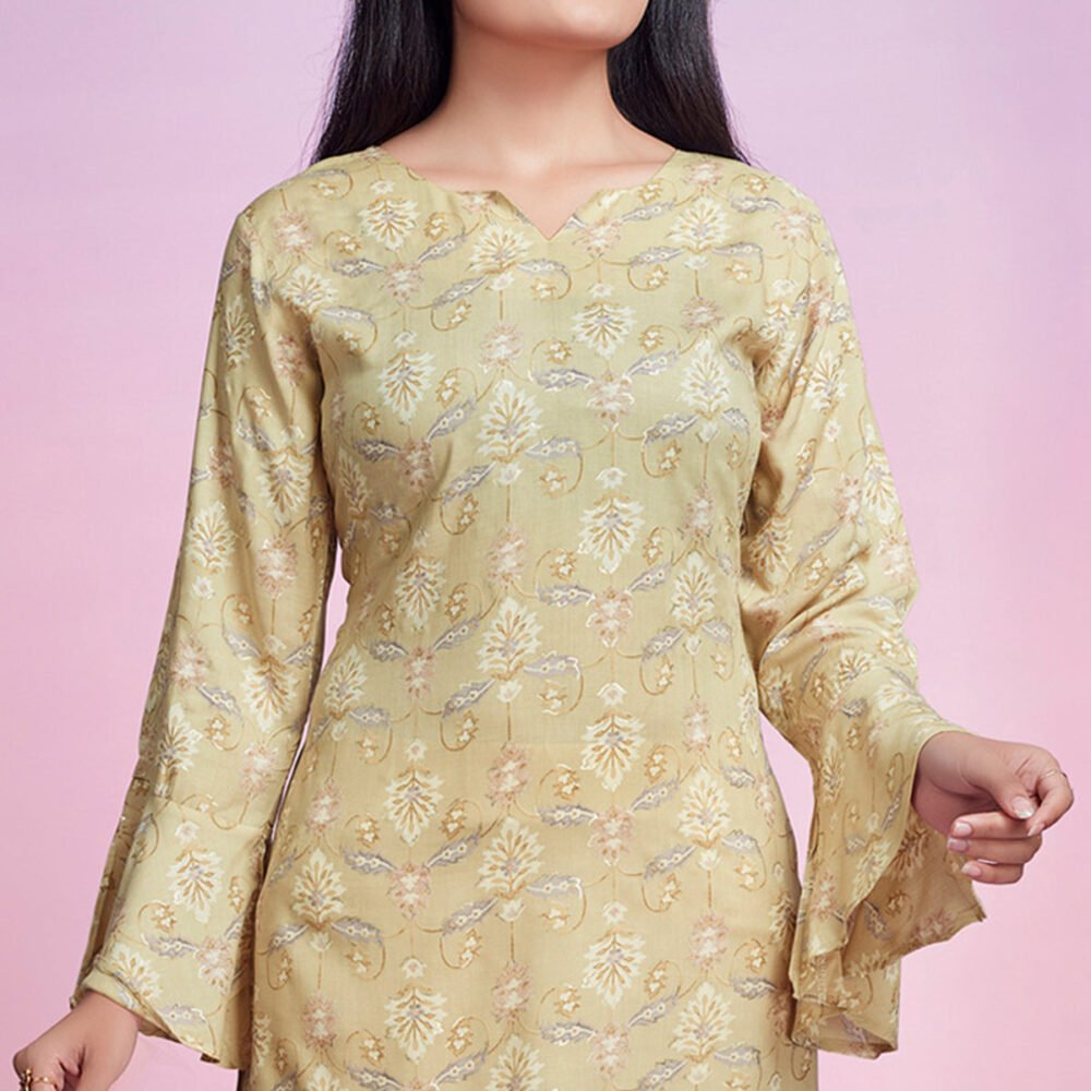 Chikoo Floral Foil Printed Chanderi Silk Top - Image 3