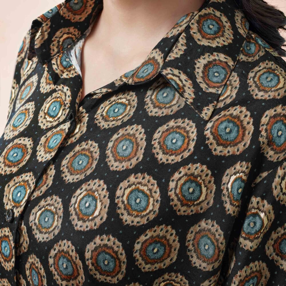 Black Foil Printed Muslin Top - Image 3