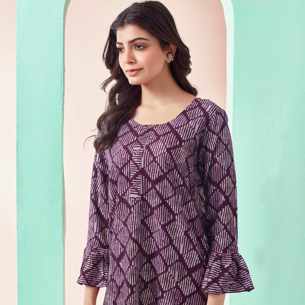 Purple Printed Chanderi Silk Straight Top - Image 4