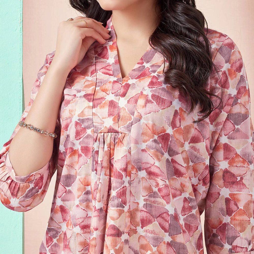 Peach Foil Printed Rayon A-Line Top - Image 4