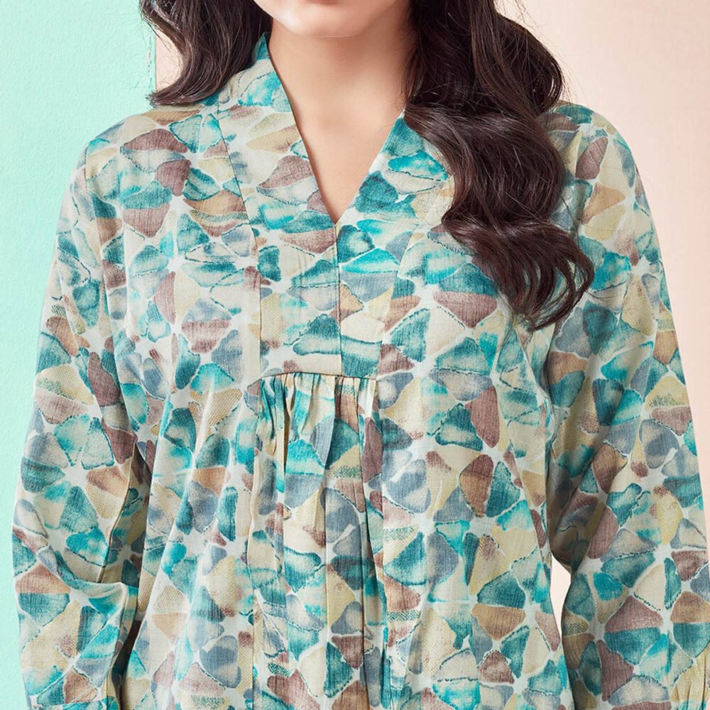 Turquoise Foil Printed Rayon A-Line Top - Image 3