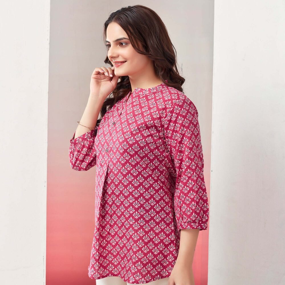 Red Printed Pure Cotton A-Line Top - Image 3