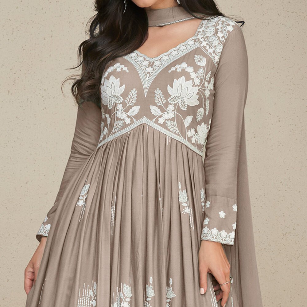 Chikoo Lucknowi Embroidered Rayon Palazzo Suit - Image 3