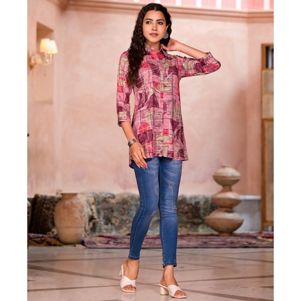 Purple Foil Printed Rayon Top - Image 4