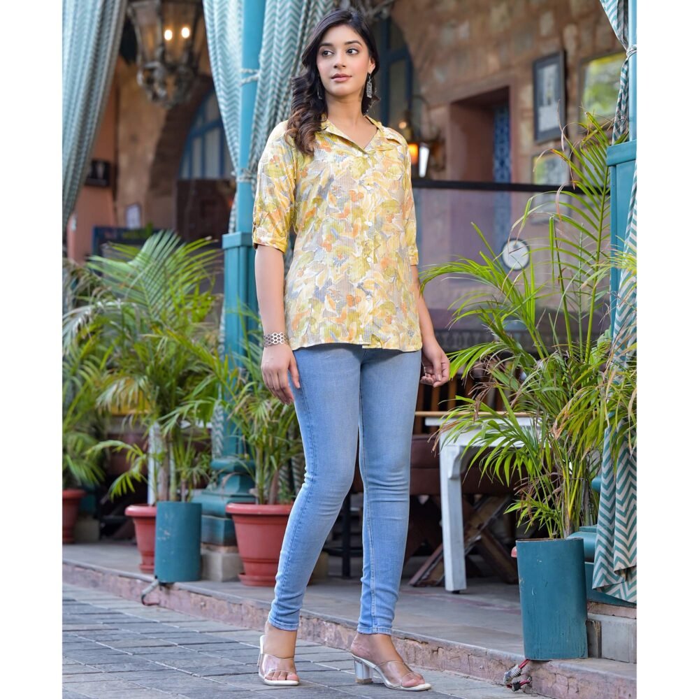 Mustard Foil Printed Rayon Top - Image 4