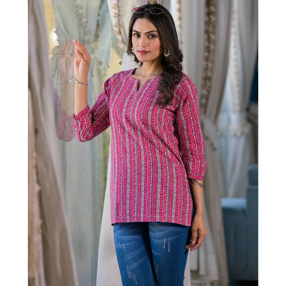 Pink Printed Pure Cotton Top - Image 5