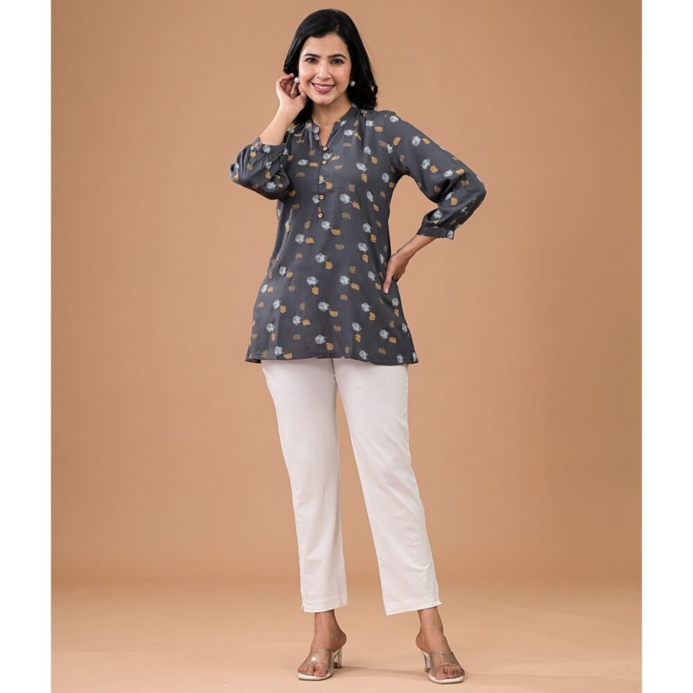 Grey Printed Rayon Top - Image 4