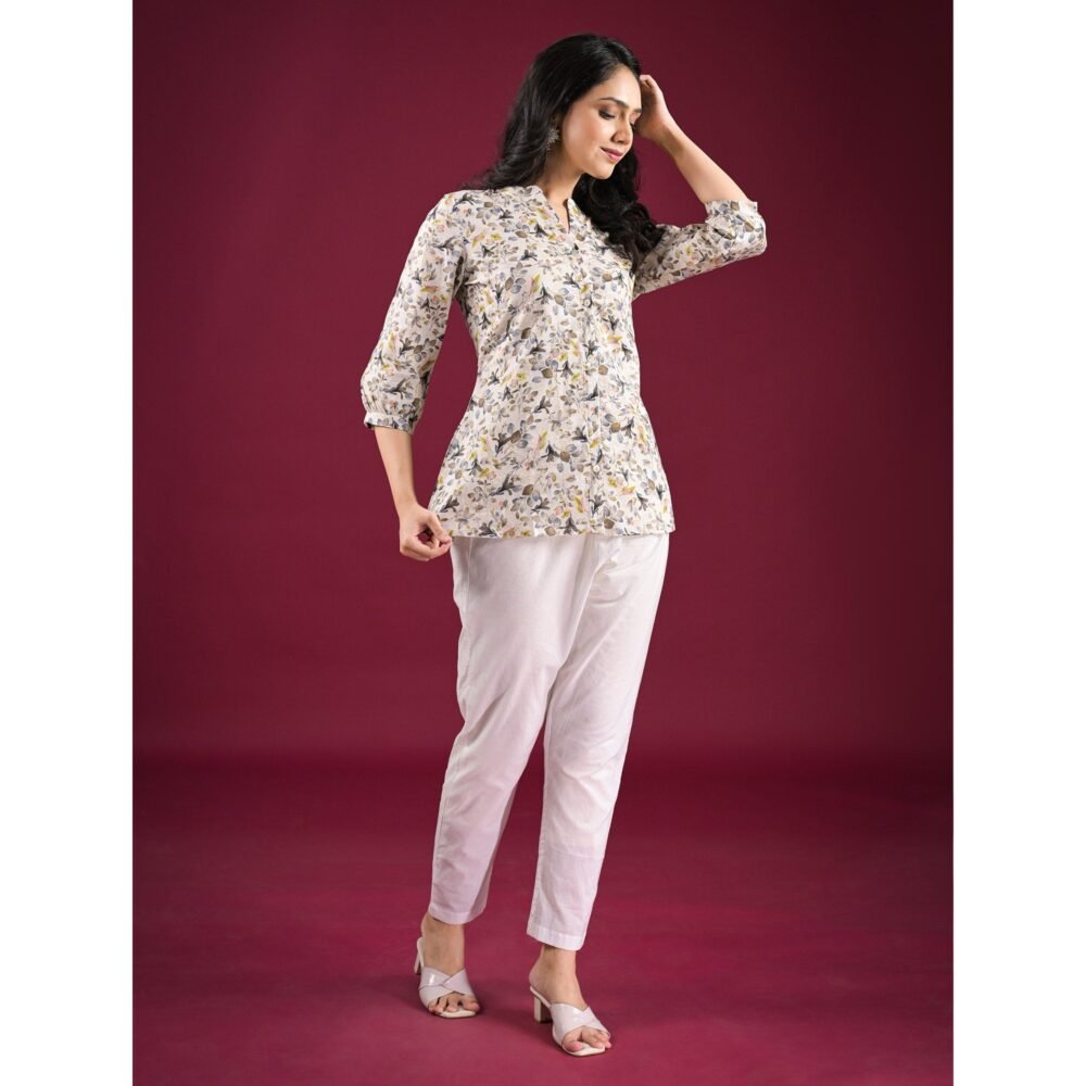 Grey Floral Printed Pure Cotton Top - Image 4