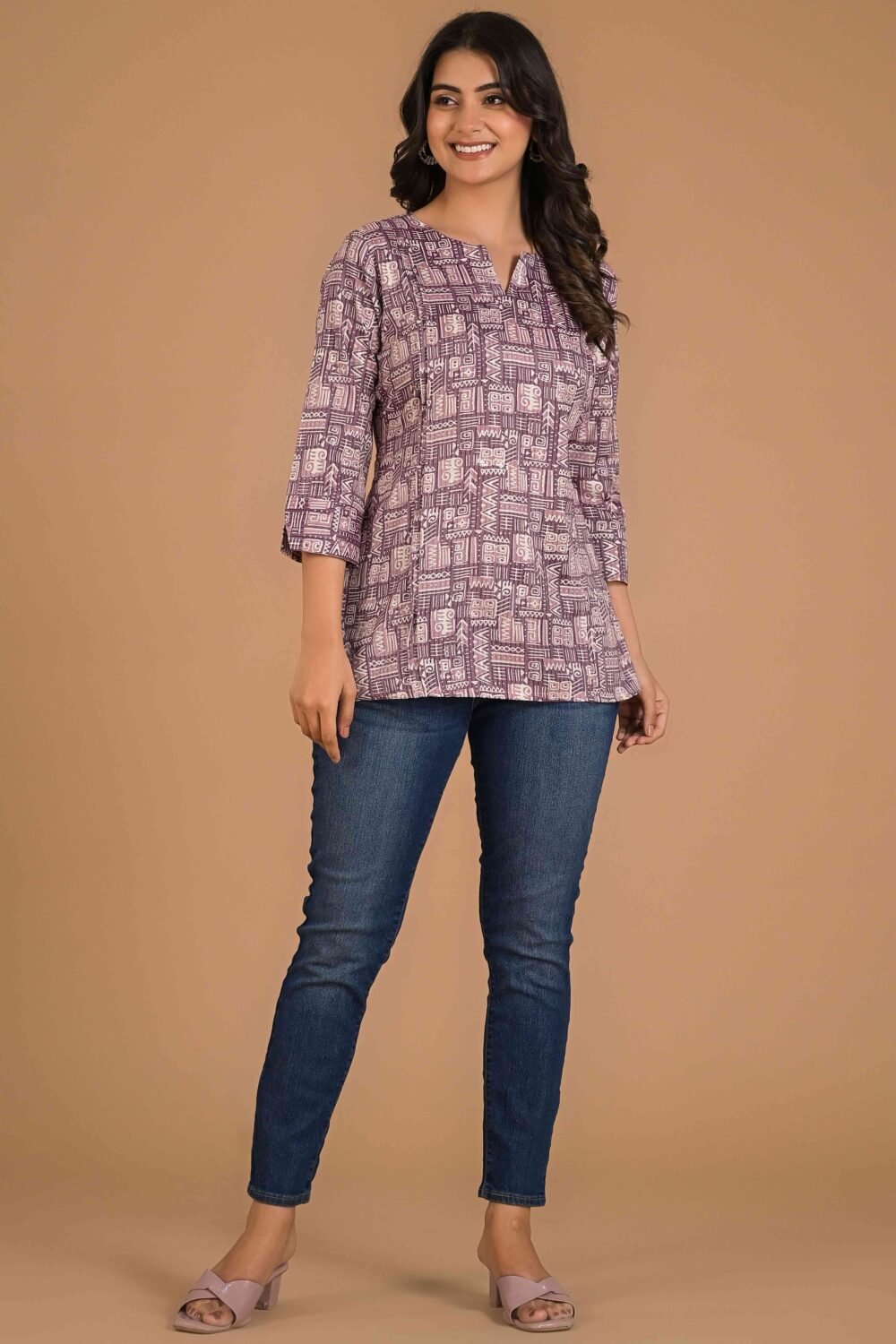 Pine Purple Printed Pure Cotton Straight Top - Image 5