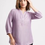 Lavender Solid Poly Chinon Straight Top