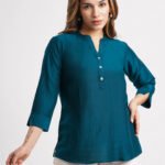 Teal Solid Poly Chinon Straight Top