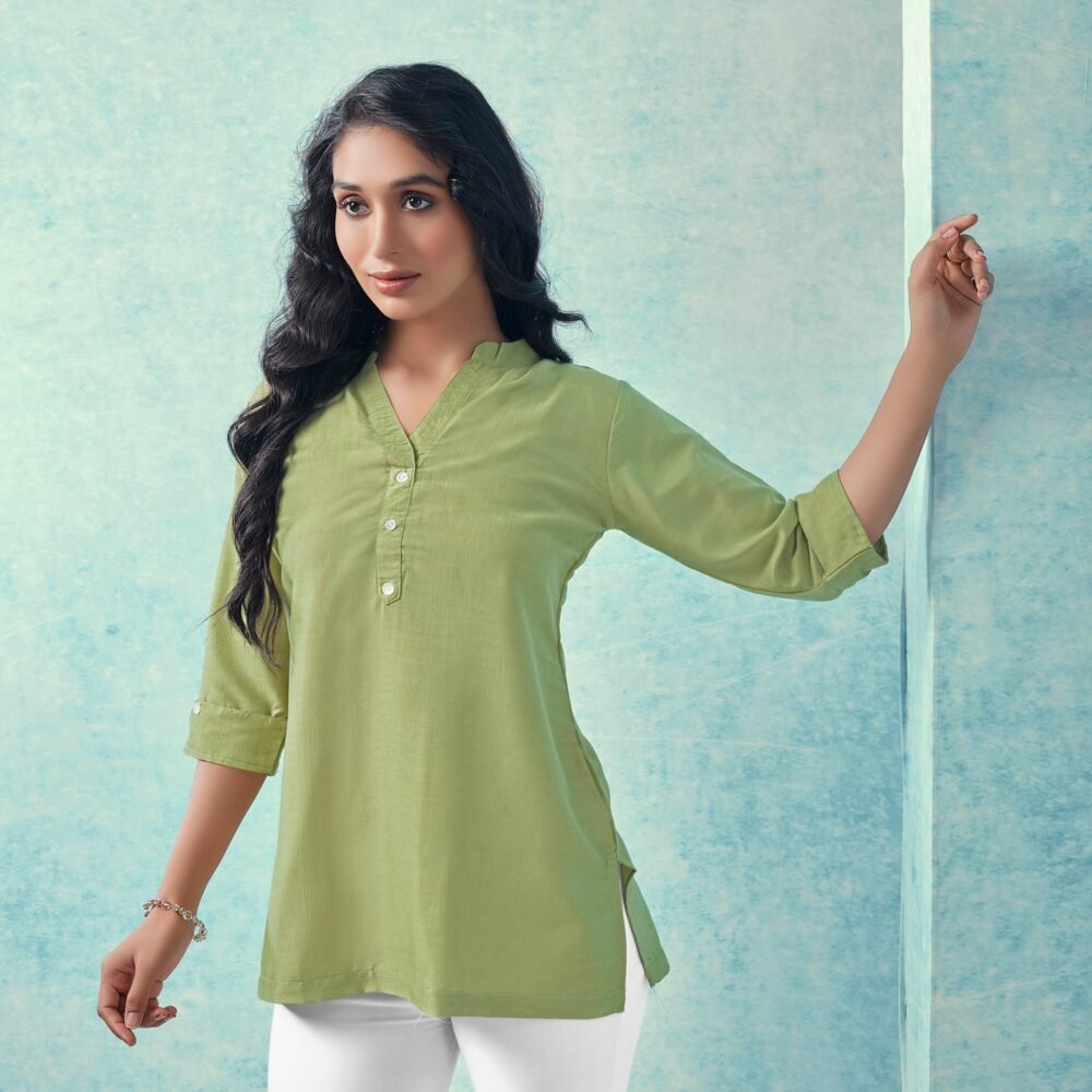 Green Solid Cotton Blend Top - Image 4
