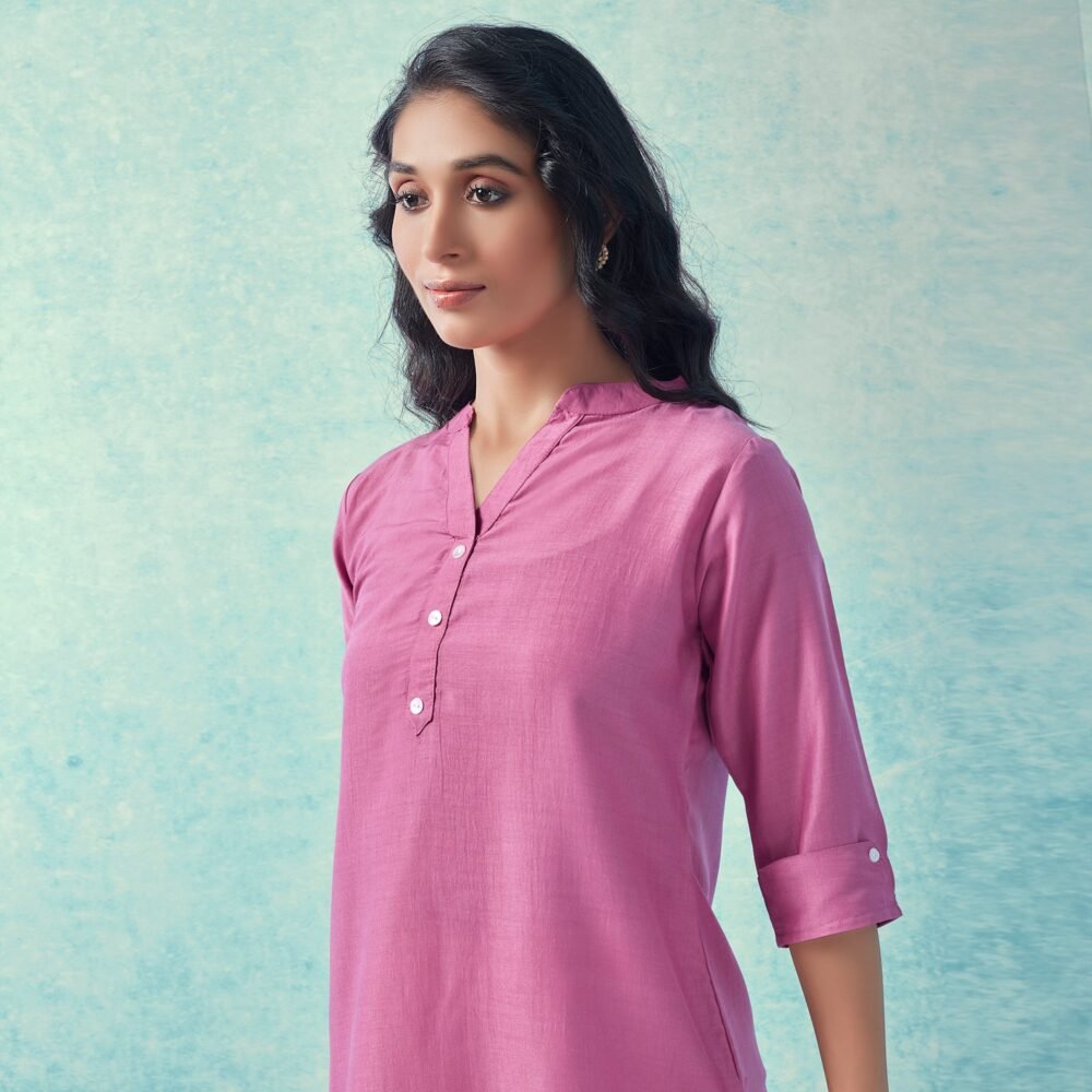Pink Solid Cotton Blend Top - Image 3