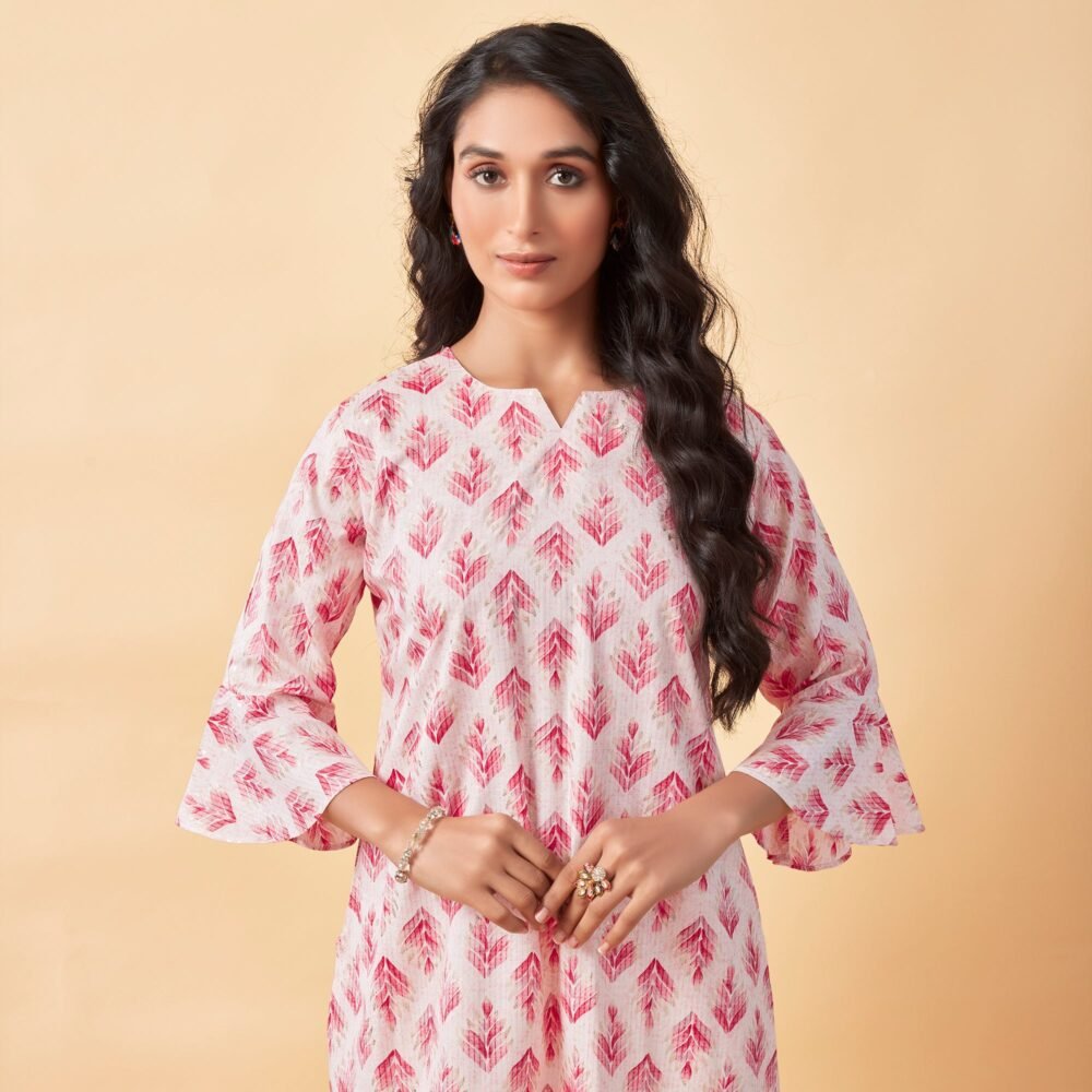 White & Pink Floral Foil Printed Rayon Top - Image 3