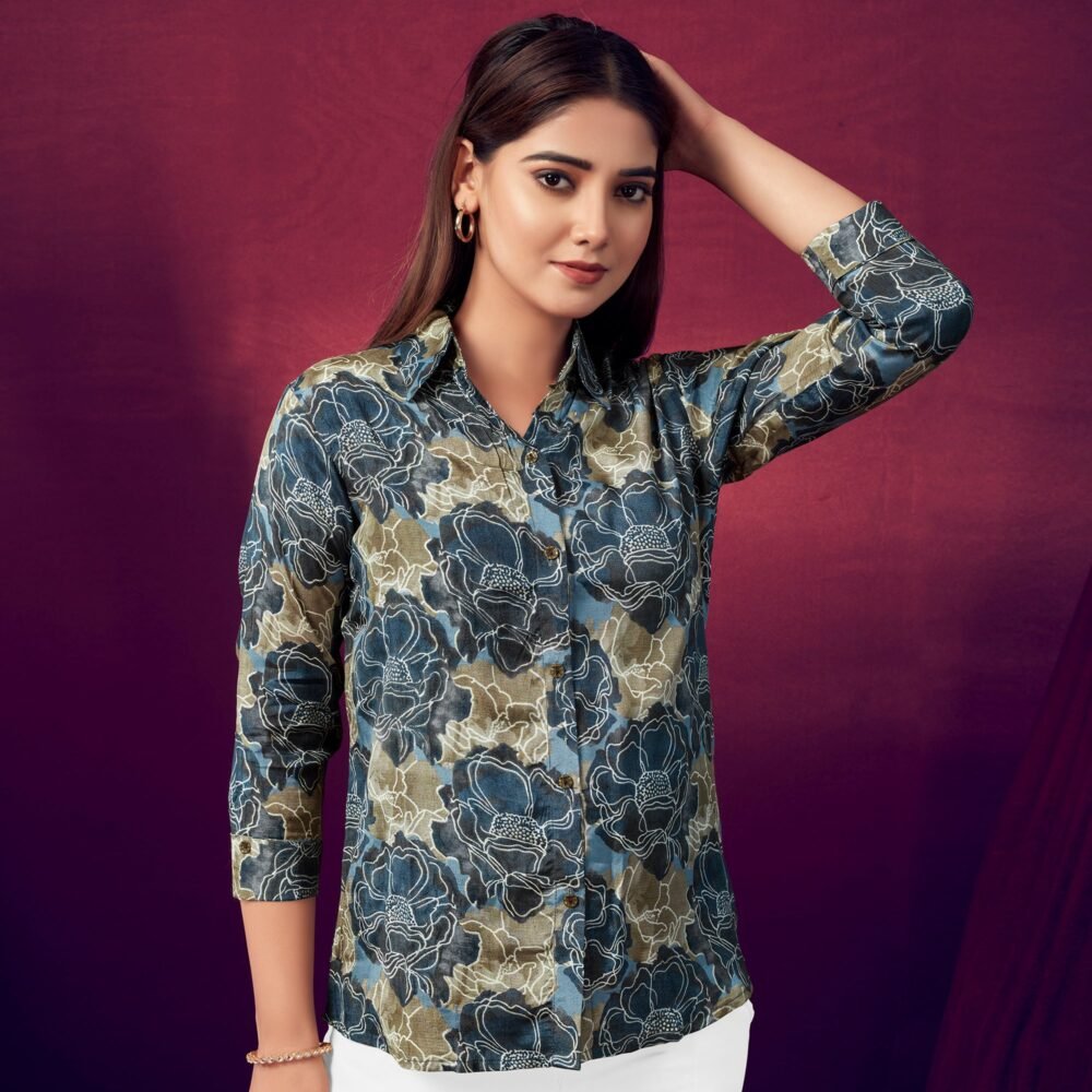 Grey Foil Printed Straight Muslin Top - Image 4