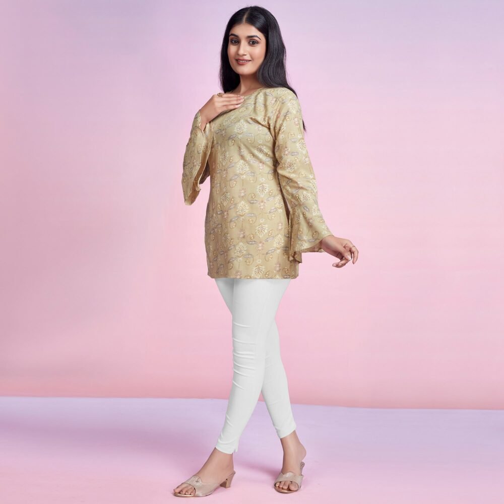 Chikoo Floral Foil Printed Chanderi Silk Top - Image 4