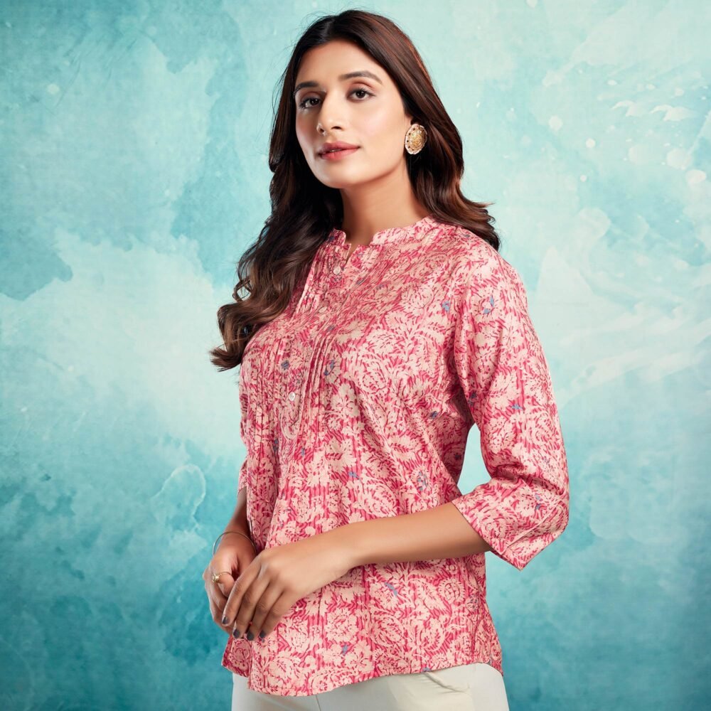 Red Floral Chanderi Silk Straight Top - Image 4